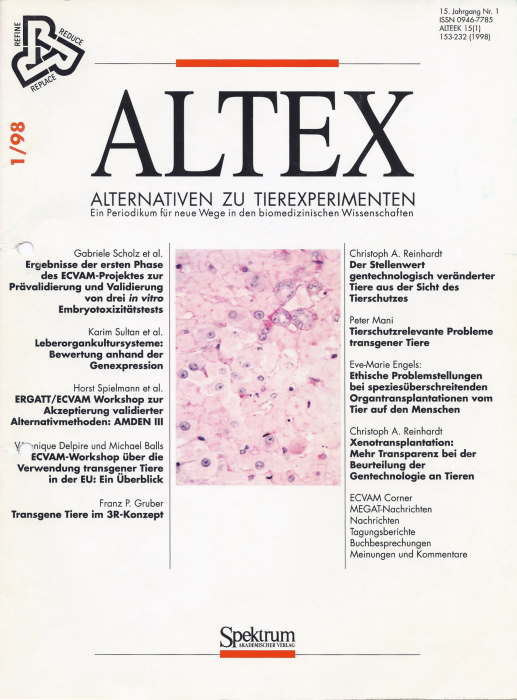 Transgenic animals within the 3R-Concept] [Article in German] | ALTEX -  Alternatives to animal experimentation